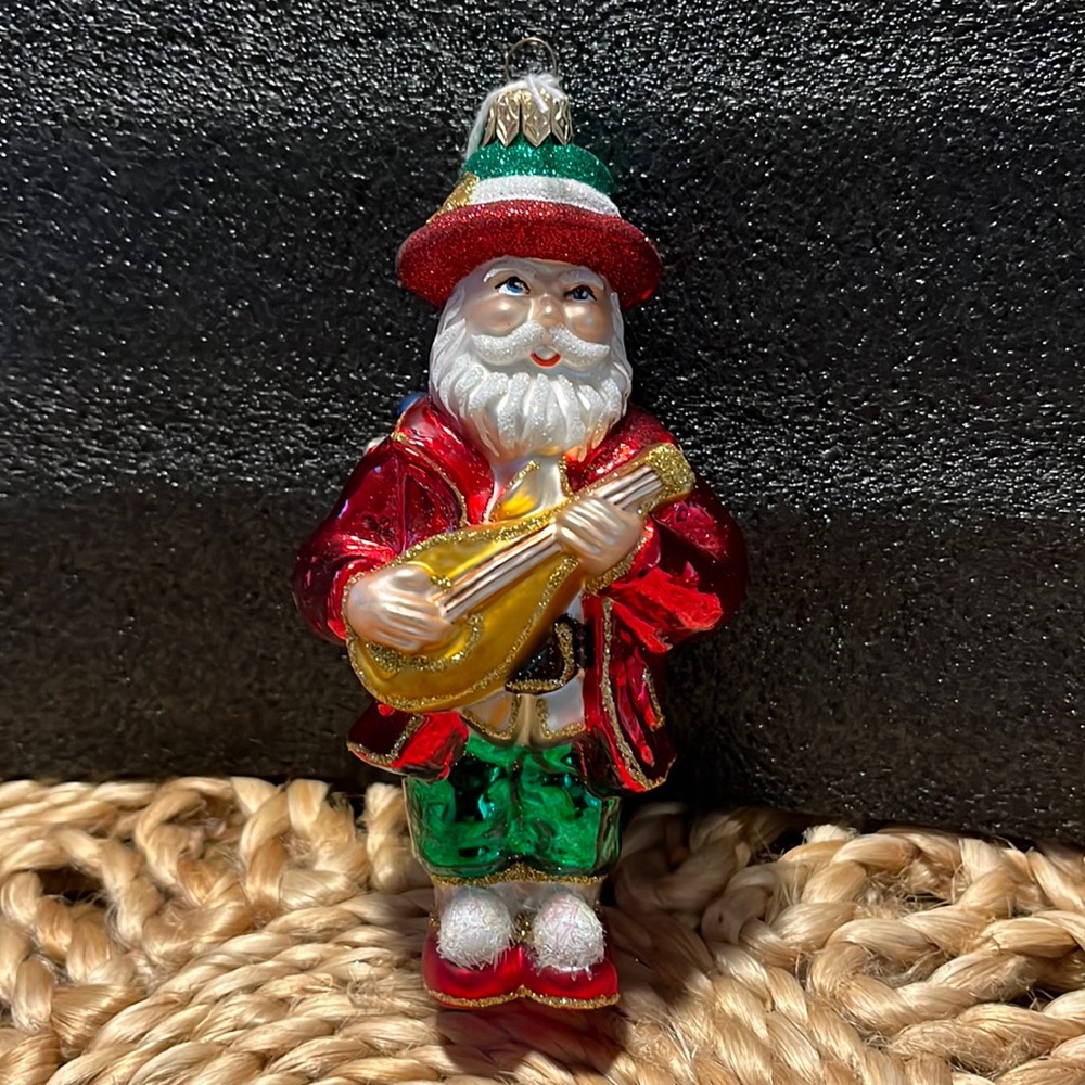 Italian Santa hand made glass blown Christmas tree ornament NWT